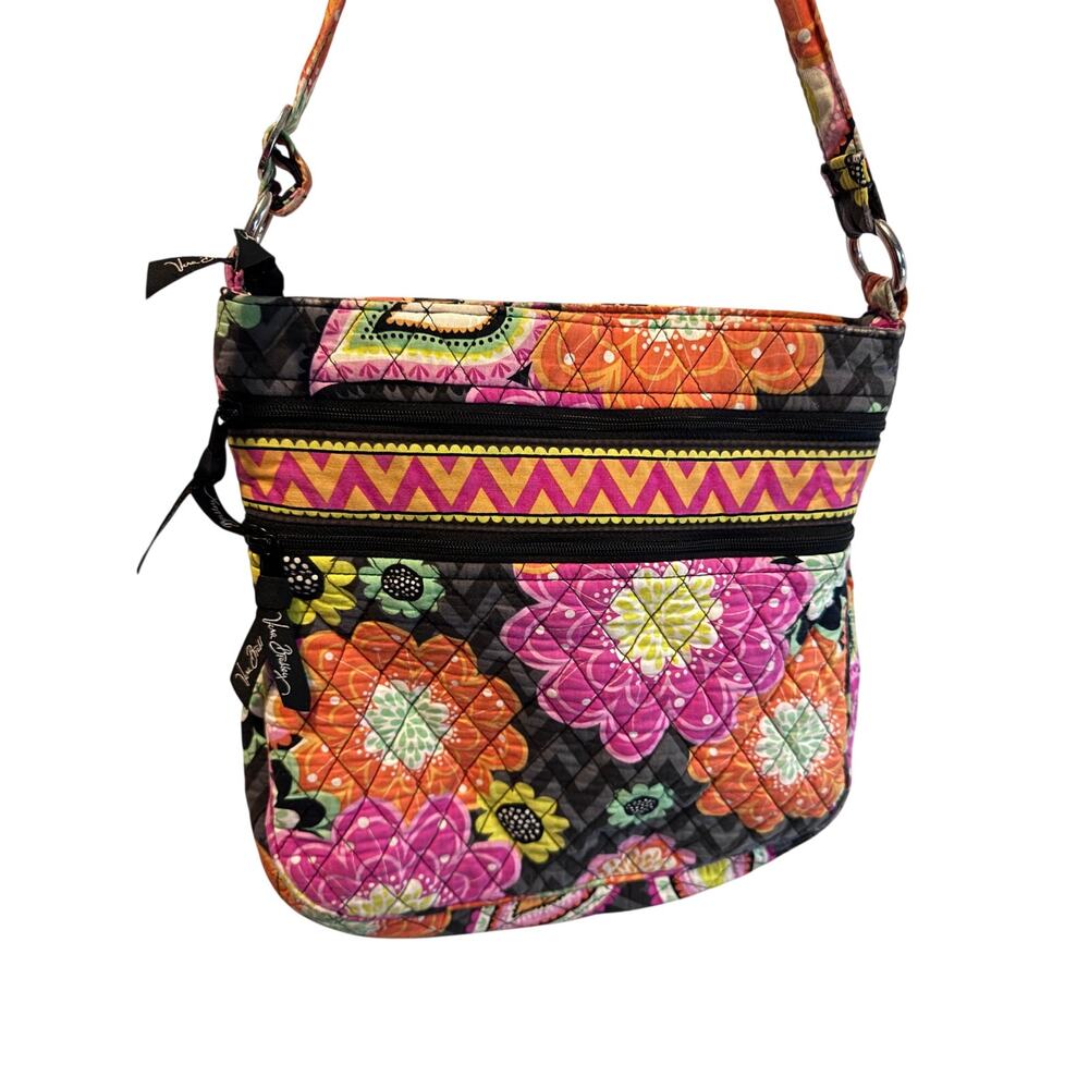 Vera Bradley Triple Zip Hipster Crossbody Bag Ziggy Zinnia Floral Quilted Cotton